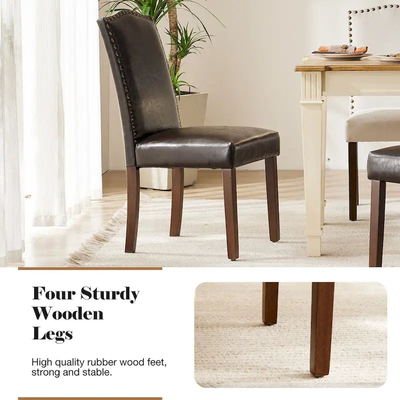 Chaise de salle à manger avec garniture de clous décoratifs marron/beige, lot de 2