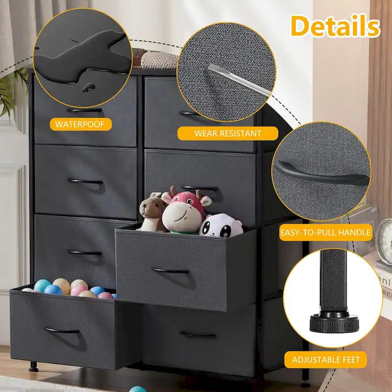 Commode en tissu à 8 tiroirs — Noir / Blanc / Espresso / Gris