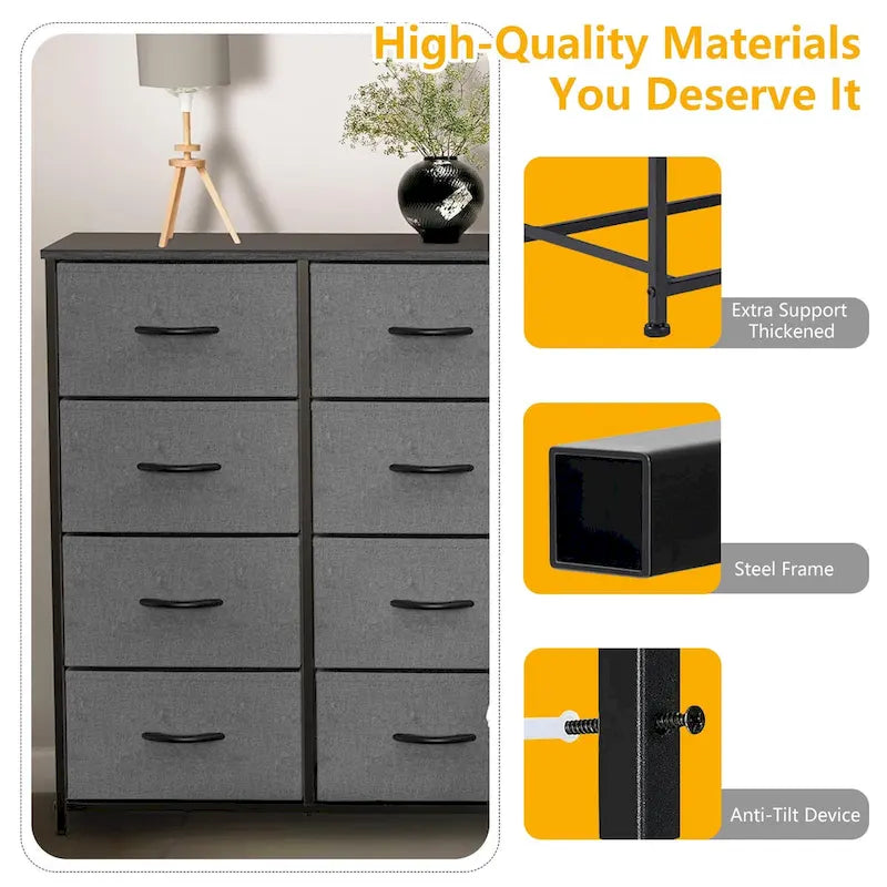 Commode en tissu à 8 tiroirs — Noir / Blanc / Espresso / Gris