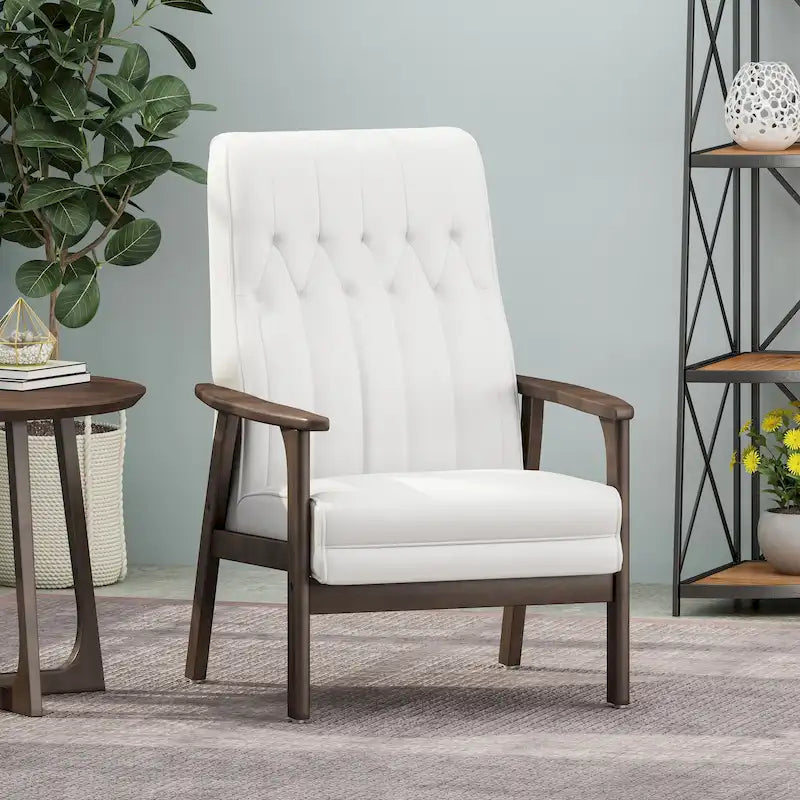 Fauteuil d'appoint du milieu du siècle, blanc/noir mat, capitonné, une place