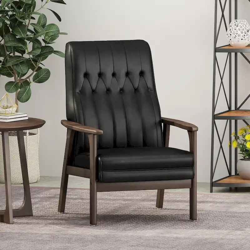 Fauteuil d'appoint du milieu du siècle, blanc/noir mat, capitonné, une place