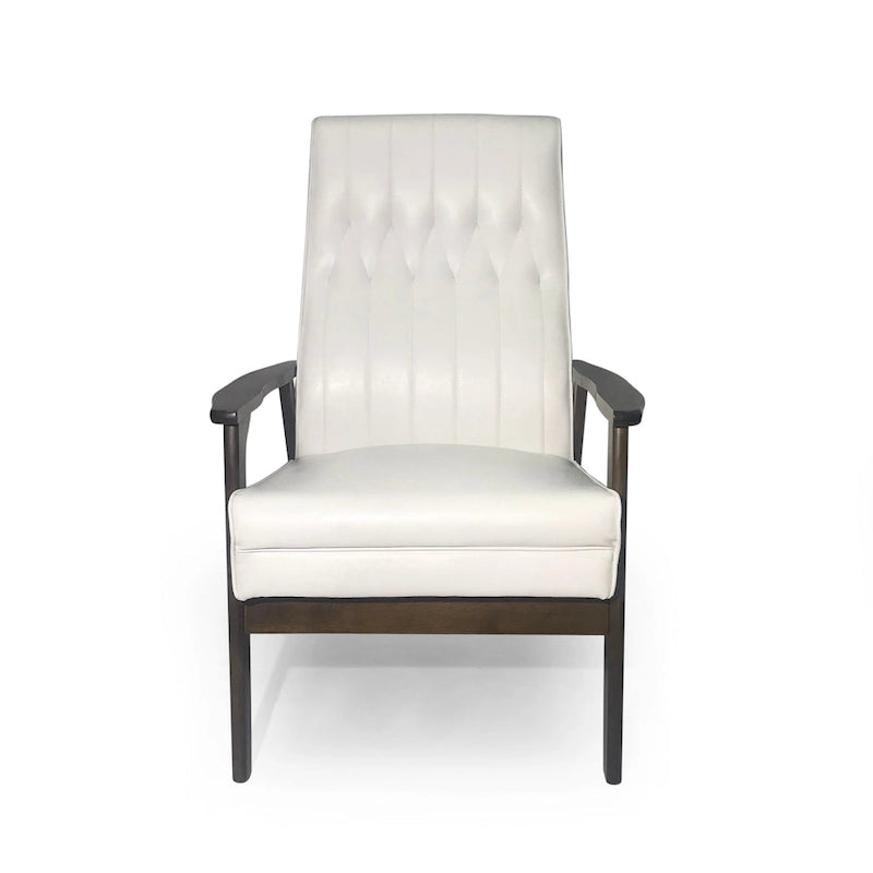 Fauteuil d'appoint du milieu du siècle, blanc/noir mat, capitonné, une place