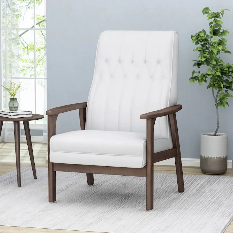 Fauteuil d'appoint du milieu du siècle, blanc/noir mat, capitonné, une place