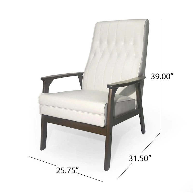 Fauteuil d'appoint du milieu du siècle, blanc/noir mat, capitonné, une place