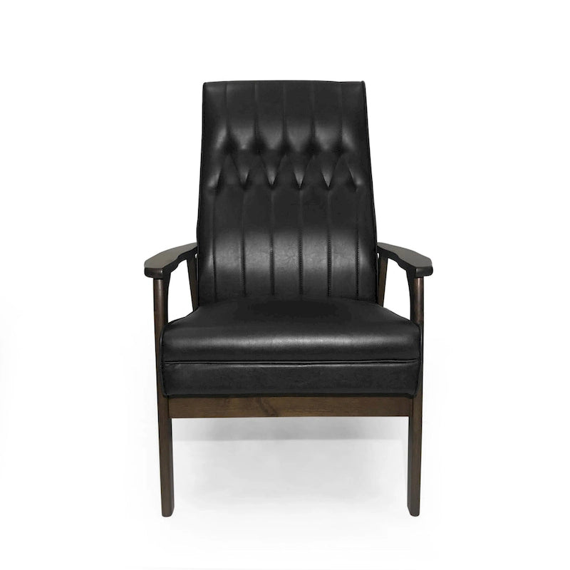 Fauteuil d'appoint du milieu du siècle, blanc/noir mat, capitonné, une place