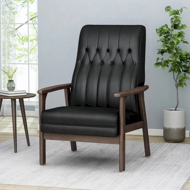 Fauteuil d'appoint du milieu du siècle, blanc/noir mat, capitonné, une place