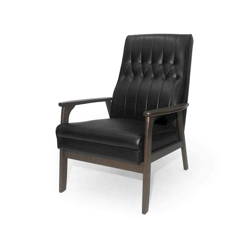Fauteuil d'appoint du milieu du siècle, blanc/noir mat, capitonné, une place