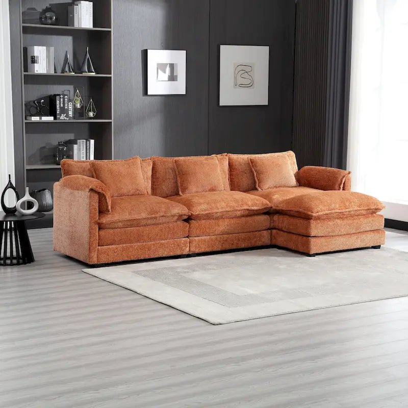 Canapé d'angle en chenille orange pour 3-4 personnes