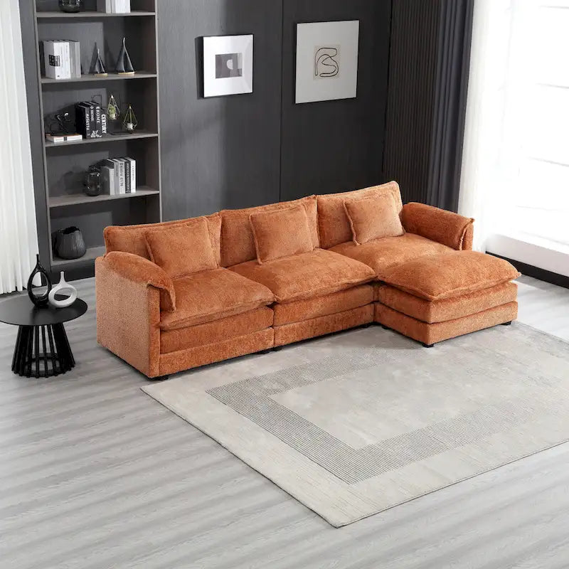 Canapé d'angle en chenille orange pour 3-4 personnes