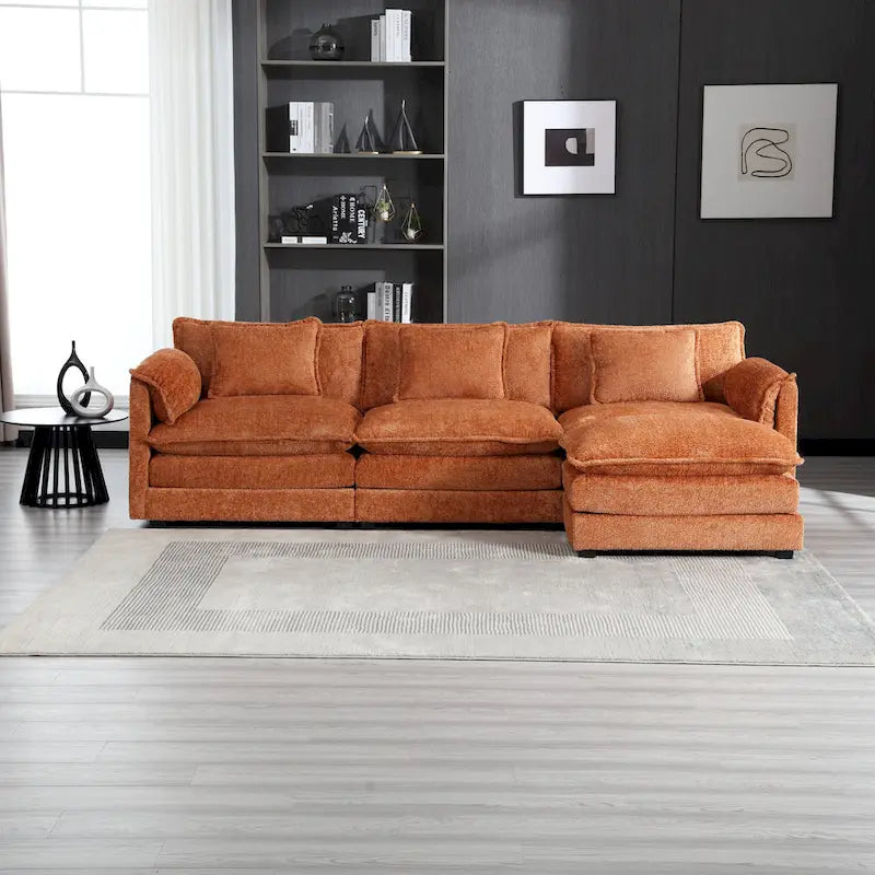 Canapé d'angle en chenille orange pour 3-4 personnes