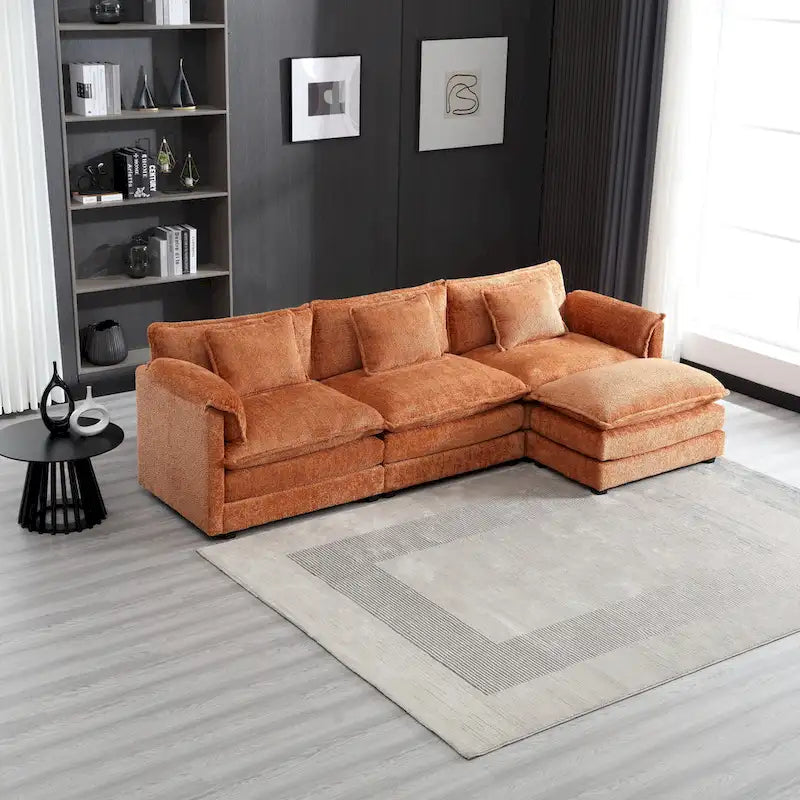 Canapé d'angle en chenille orange pour 3-4 personnes