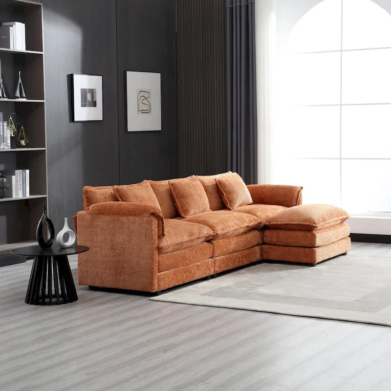 Canapé d'angle en chenille orange pour 3-4 personnes