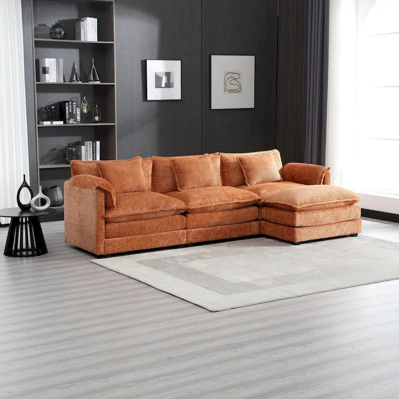 Canapé d'angle en chenille orange pour 3-4 personnes