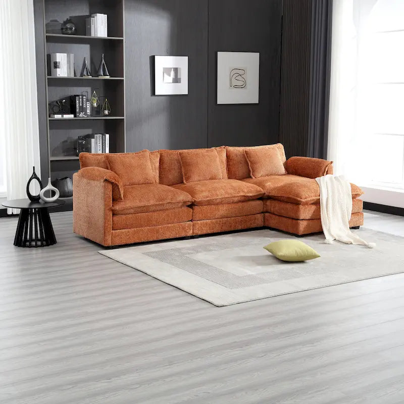 Canapé d'angle en chenille orange pour 3-4 personnes