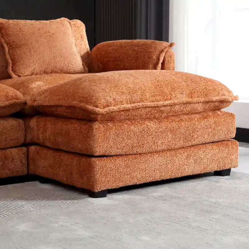 Canapé d'angle en chenille orange pour 3-4 personnes