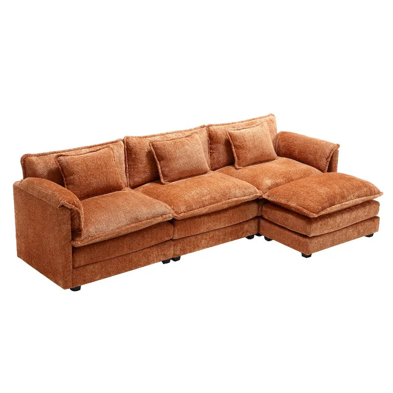 Canapé d'angle en chenille orange pour 3-4 personnes