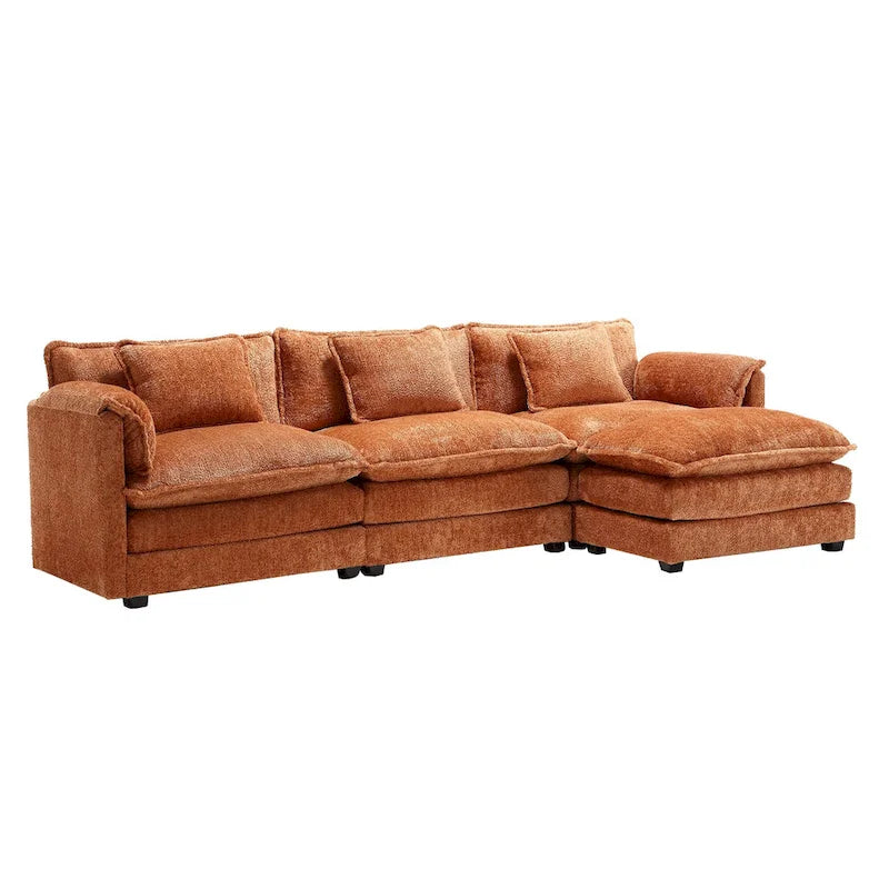 Canapé d'angle en chenille orange pour 3-4 personnes