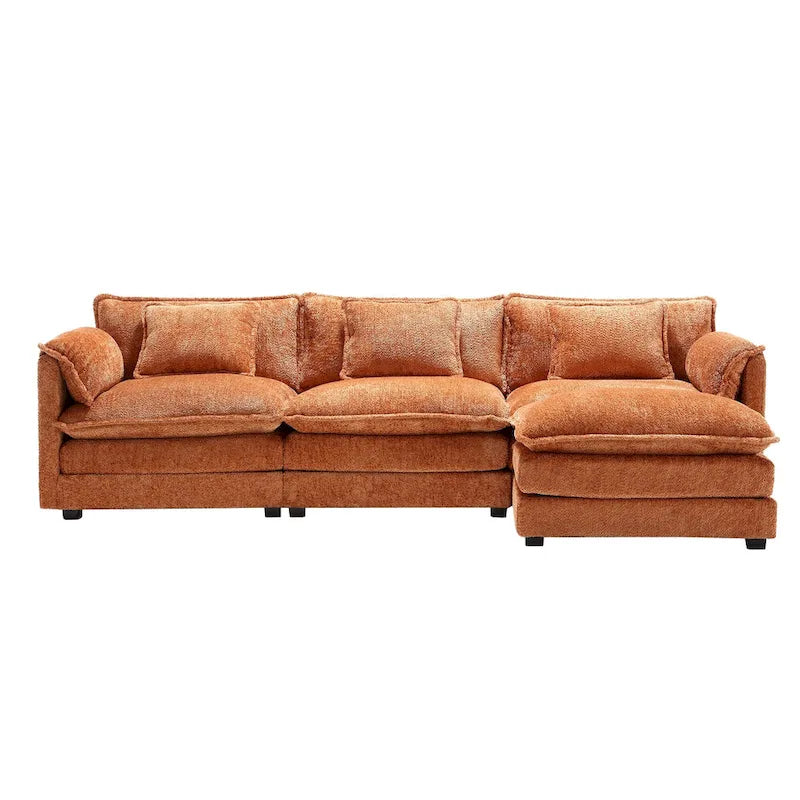 Canapé d'angle en chenille orange pour 3-4 personnes