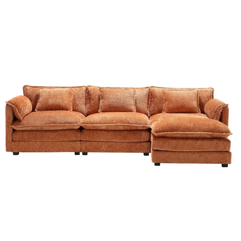 Canapé d'angle en chenille orange pour 3-4 personnes