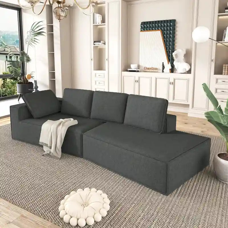 Grey 125 Modern 4-Seat Chaise Lounge Sofa for Living Room Relaxation, Indoor Sleeper