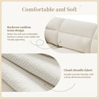 Canapé d'angle en L beige/gris/noir, tissu bouclette, 4 places avec pouf