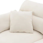 Canapé d'angle en L beige/gris/noir, tissu bouclette, 4 places avec pouf