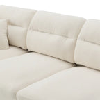 Canapé d'angle en L beige/gris/noir, tissu bouclette, 4 places avec pouf