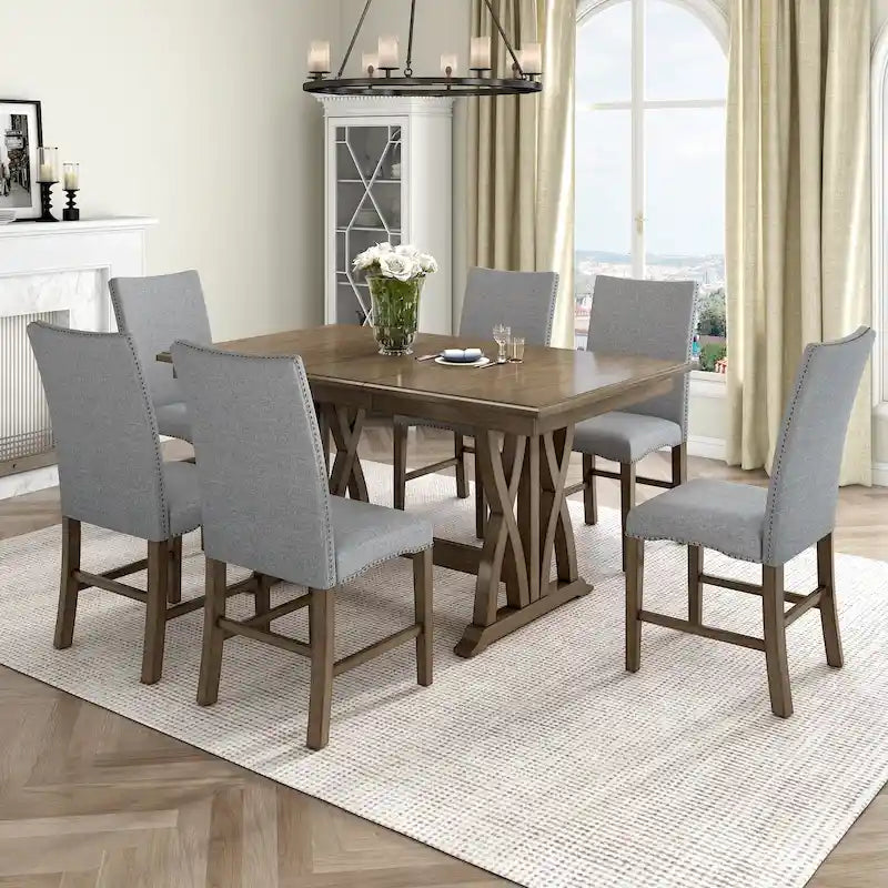 Ensemble table à manger extensible gris style milieu de siècle pour 6 personnes avec pieds croisés