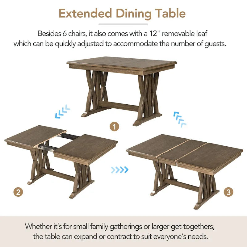 Ensemble table à manger extensible gris style milieu de siècle pour 6 personnes avec pieds croisés