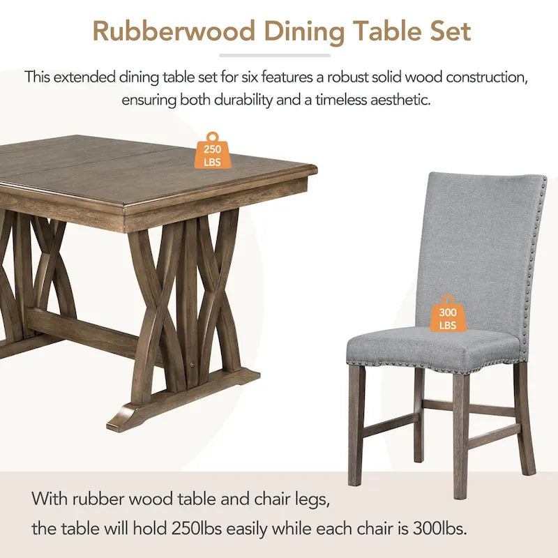 Ensemble table à manger extensible gris style milieu de siècle pour 6 personnes avec pieds croisés