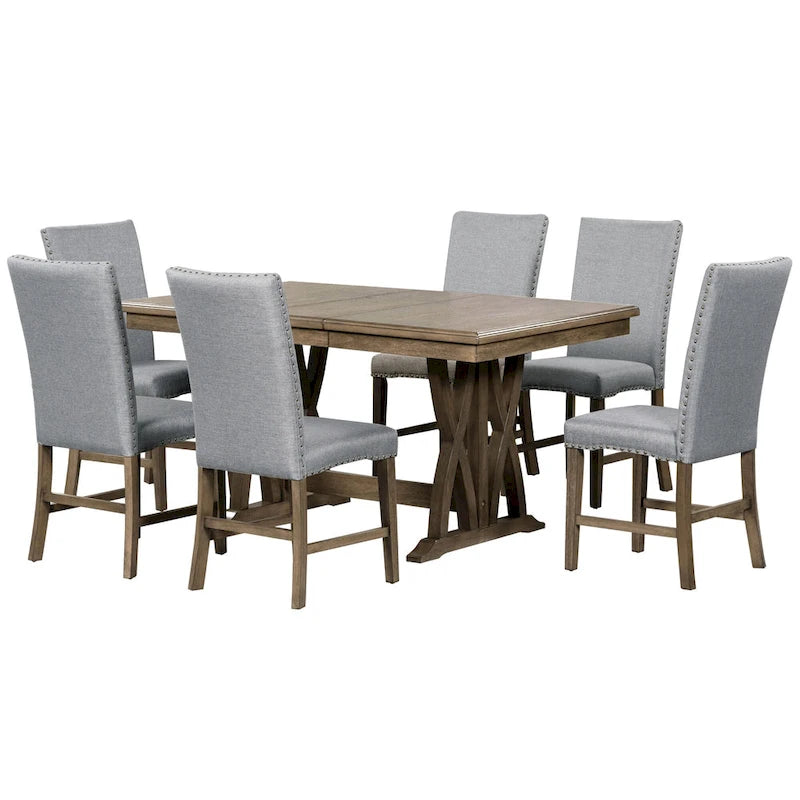 Ensemble table à manger extensible gris style milieu de siècle pour 6 personnes avec pieds croisés
