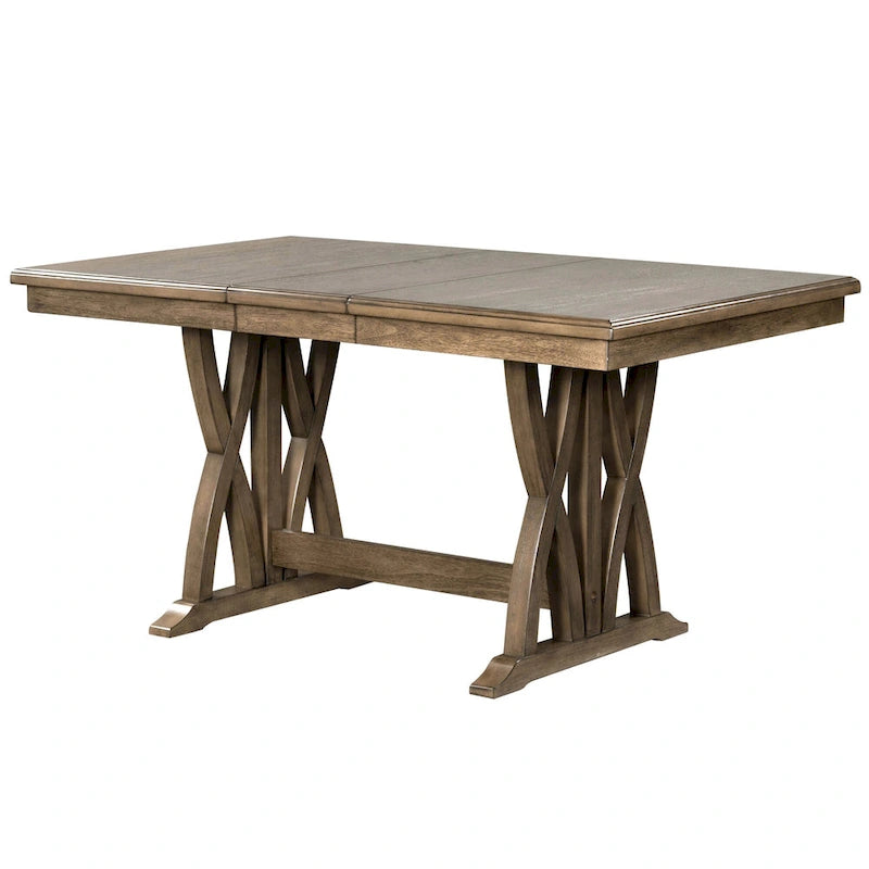 Ensemble table à manger extensible gris style milieu de siècle pour 6 personnes avec pieds croisés