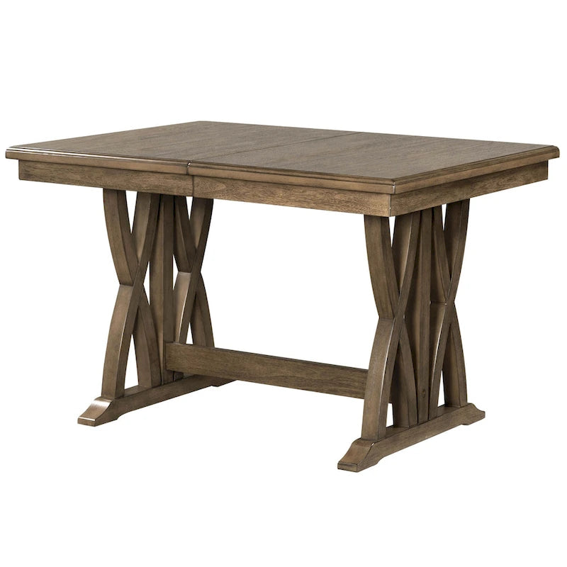 Ensemble table à manger extensible gris style milieu de siècle pour 6 personnes avec pieds croisés