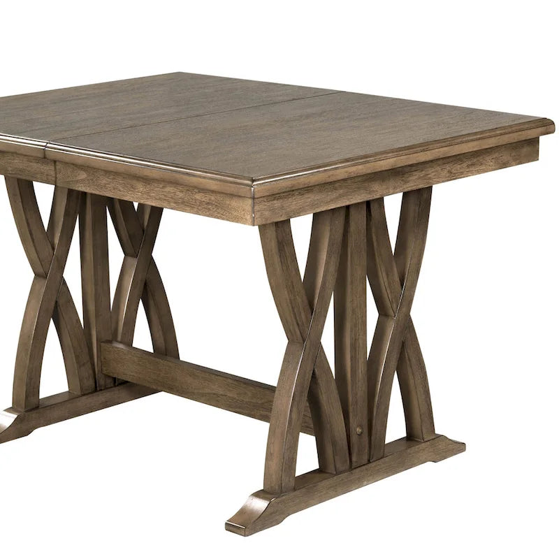 Ensemble table à manger extensible gris style milieu de siècle pour 6 personnes avec pieds croisés