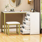 Bureau d'angle en L blanc pour manucure avec tabouret et tiroirs LED, 1 personne