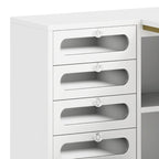 Bureau d'angle en L blanc pour manucure avec tabouret et tiroirs LED, 1 personne