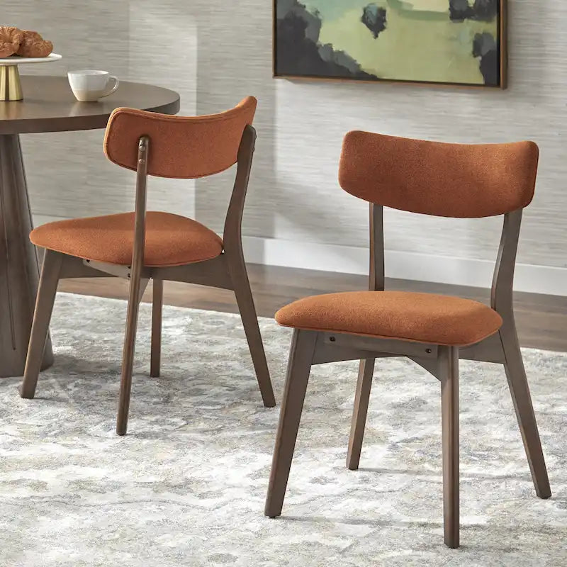 Chaise de salle à manger du milieu du siècle, Beige / Orange automne / Gris foncé / Vert concombre, Lot de 2