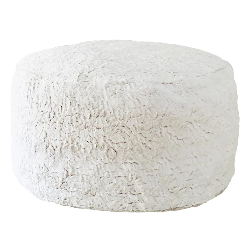 Pouf ottoman rond en fausse fourrure grise/beige – 1 à 2 places