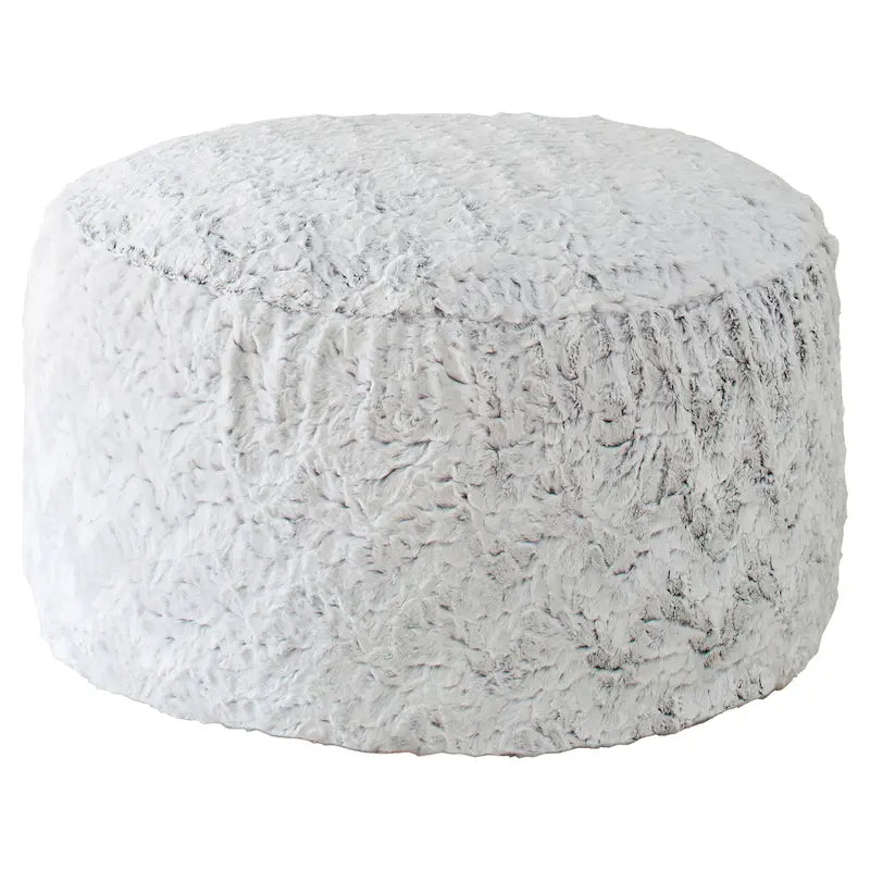 Pouf ottoman rond en fausse fourrure grise/beige – 1 à 2 places