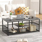 Table basse rectangulaire industrielle en bois avec étagère de rangement, table de thé/bureau à structure métallique pour la maison