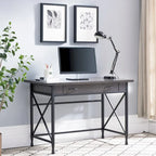 Bureau d'écriture industriel moderne gris, 1 tiroir, usage individuel