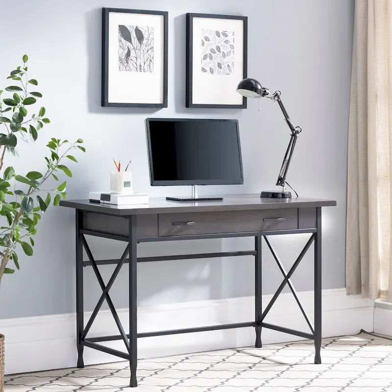 Bureau d'écriture industriel moderne gris, 1 tiroir, usage individuel