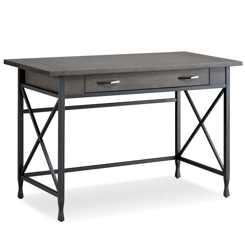 Bureau d'écriture industriel moderne gris, 1 tiroir, usage individuel