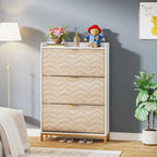 Meuble à chaussures moderne en bois blanc avec 3 portes basculantes, armoire de rangement pour 24 paires de chaussures