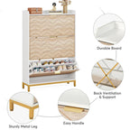 Meuble à chaussures moderne en bois blanc avec 3 portes basculantes, armoire de rangement pour 24 paires de chaussures