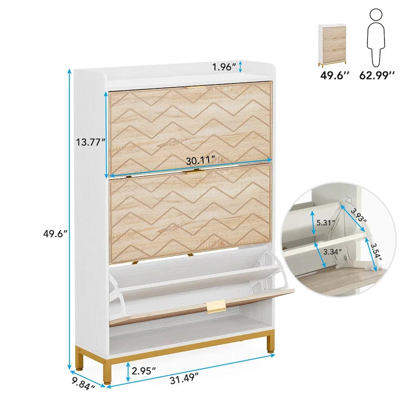 Meuble à chaussures moderne en bois blanc avec 3 portes basculantes, armoire de rangement pour 24 paires de chaussures