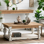 Table basse rectangulaire en bois blanc antique, 1 personne