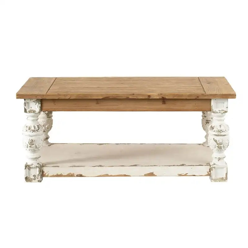 Table basse rectangulaire en bois blanc antique, 1 personne
