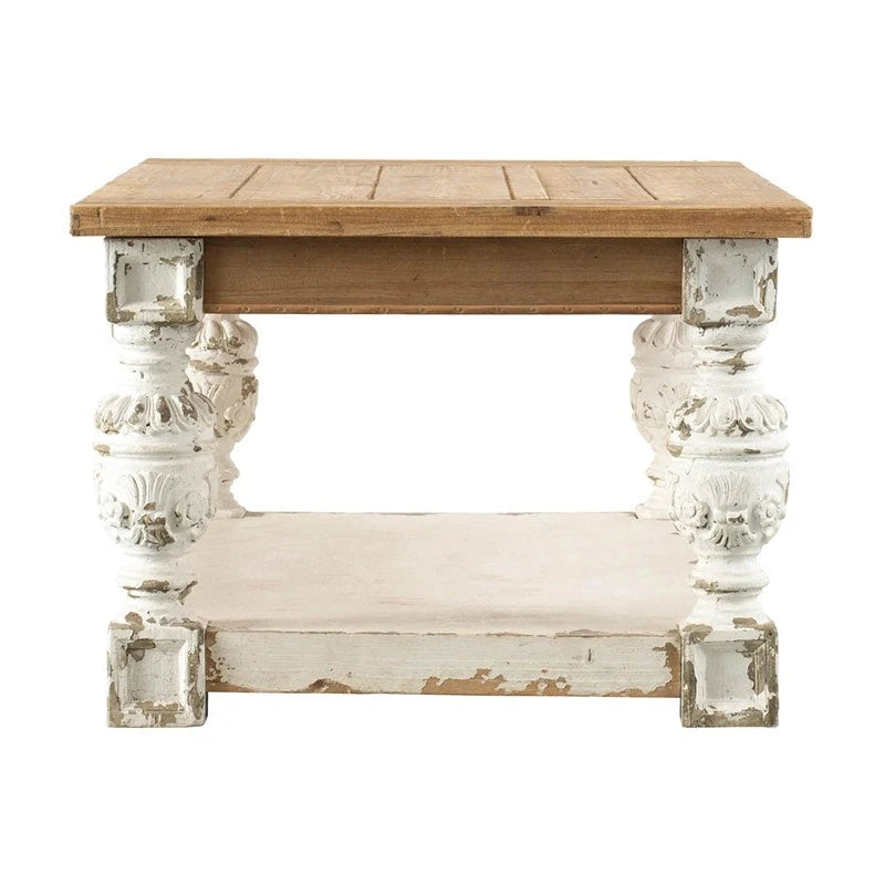 Table basse rectangulaire en bois blanc antique, 1 personne