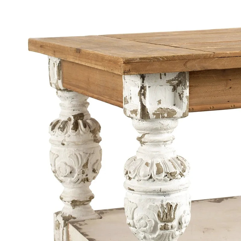 Table basse rectangulaire en bois blanc antique, 1 personne